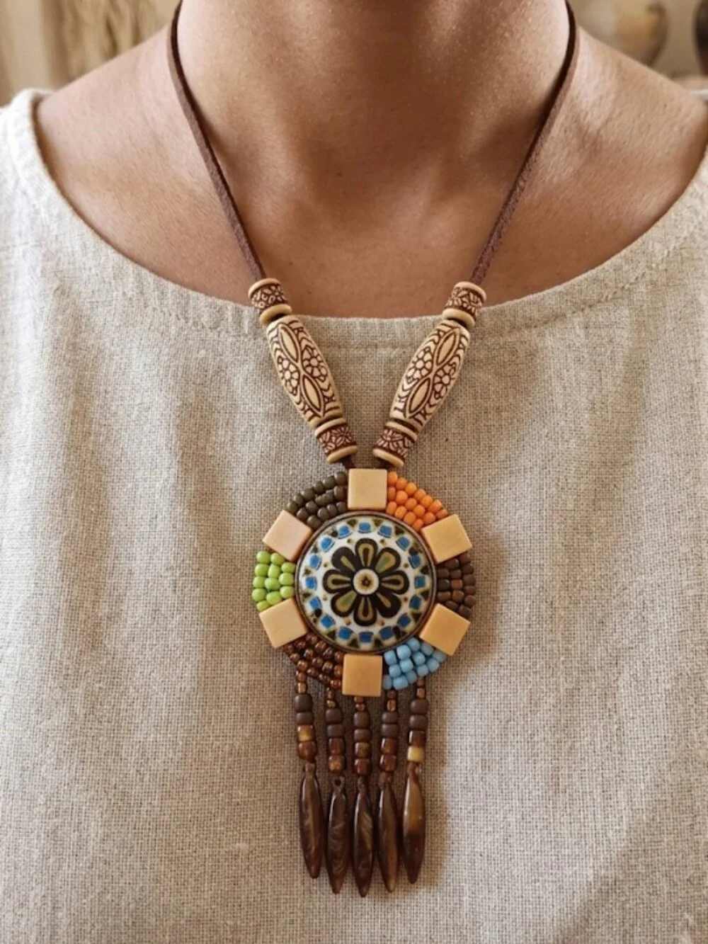 Vintage Unisex Boho-Chic Handcrafted Hippie Beaded Necklace AWESOME! LQQK!